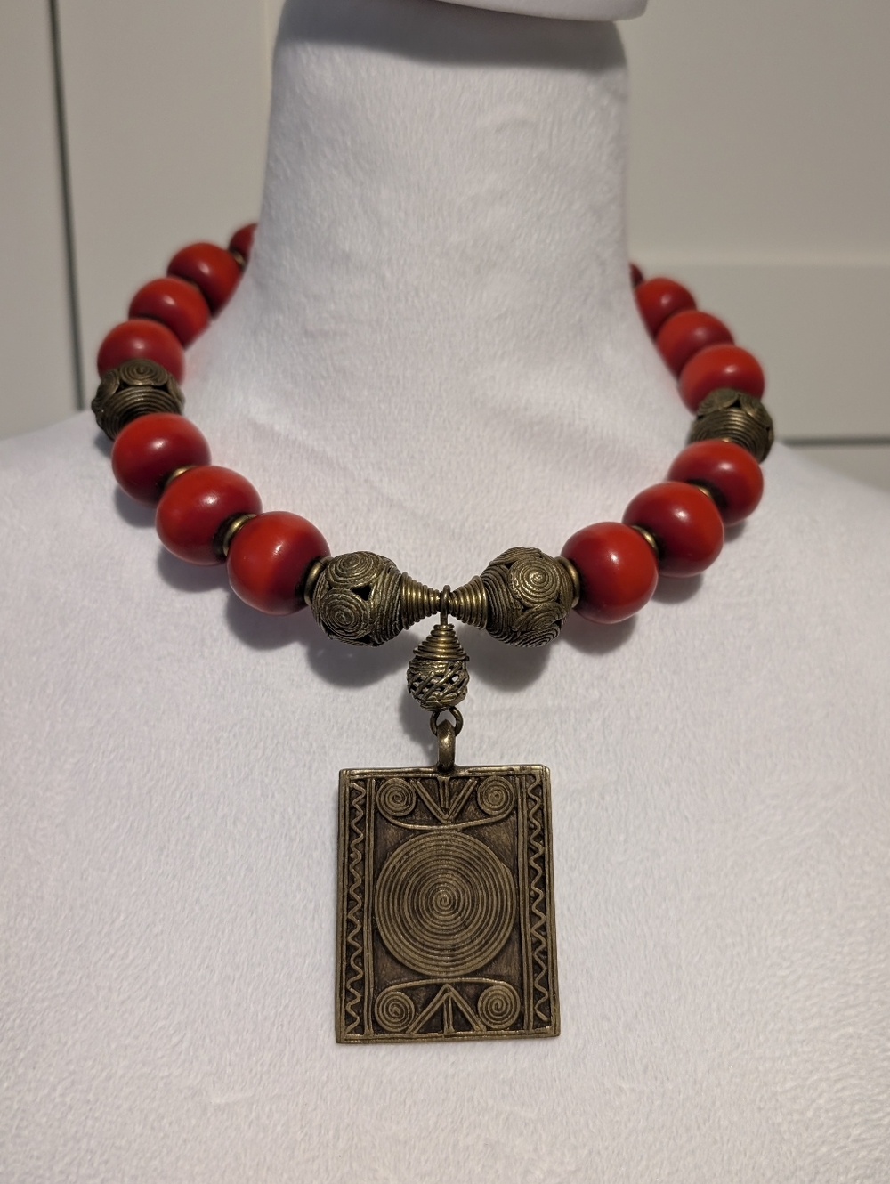 Artisan Made Bronze Tone Wooden Bead Choker
